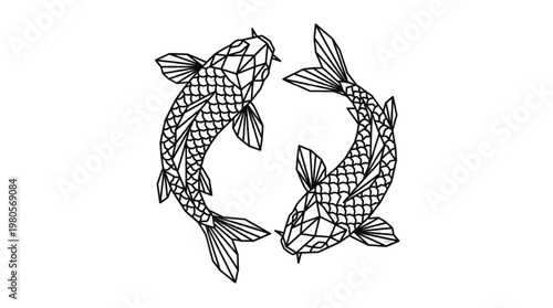 Minimalist Geometric Pisces Zodiac Constellation | Modern Astrology Star Sign Polygon Line Art Isolated Transparent PNG