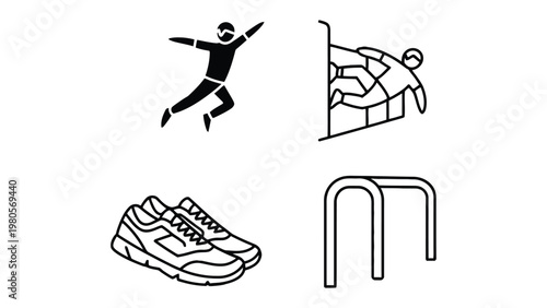 Parkour-Themed Vector Illustrations: Dynamic vector graphics capture the energy and athleticism of parkour, showcasing action-oriented silhouettes, athletic footwear.