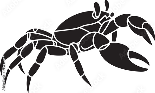 Crab Silhouette Sideways Profile, Marine Life Crustacean Vector Icon for Seafood Restaurant Logos and Ocean Conservation