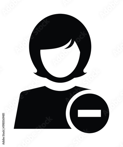 Vector silhouette of a person with short hair holding a minus symbol