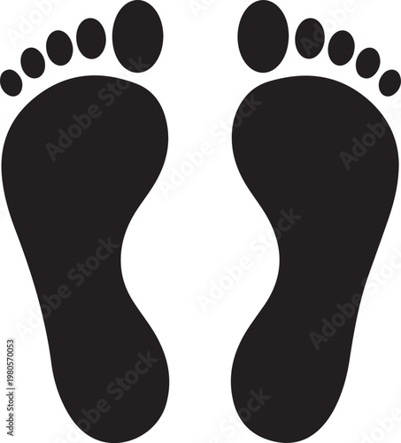 Black flat cartoon feet with toes and barefoot silhouettes side view
