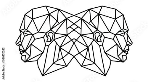 Minimalist Geometric Gemini Zodiac Constellation | Modern Astrology Star Sign Polygon Line Art Isolated Transparent PNG