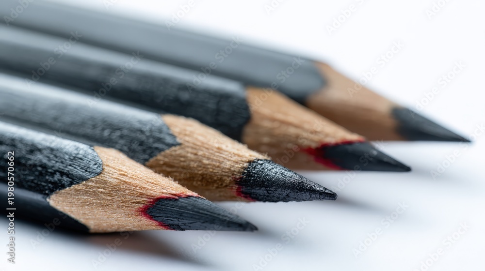 Obraz premium Close up of graphite pencils with sharp tips and wooden casings highlighting textures and details