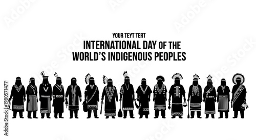 Silhouette illustration of diverse indigenous peoples standing in a row for International Day.