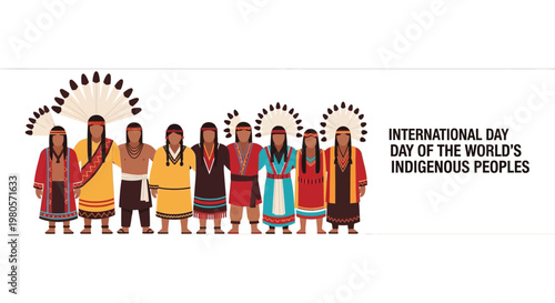 Diverse group of indigenous people standing together celebrating international day.