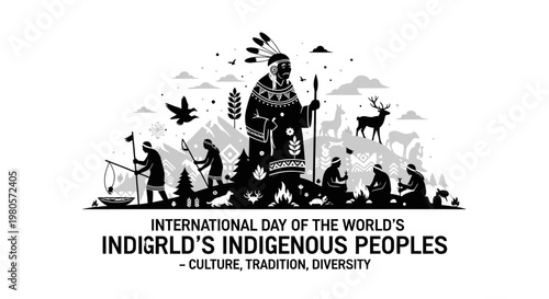 Indigenous Peoples Cultural Celebration Silhouette Illustration.