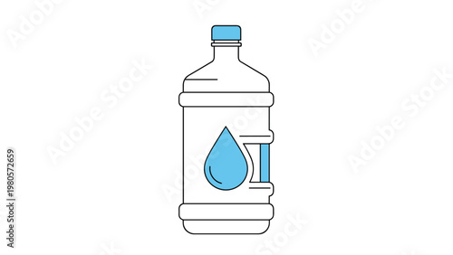 Simple line icon of a large water cooler bottle with blue accents and a droplet symbol indicating fresh drinking water.