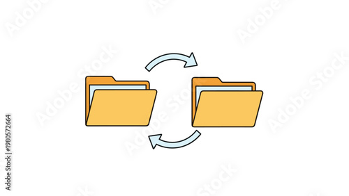 Visual representation of file synchronization showing two folders with rotating arrows indicating data exchange or backup.