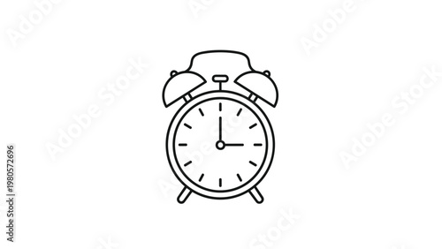 Standard outline drawing of a traditional twin-bell alarm clock showing three o'clock with simple mechanical details.