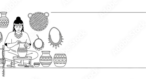 Indigenous artisan crafting traditional clay pottery and jewelry.