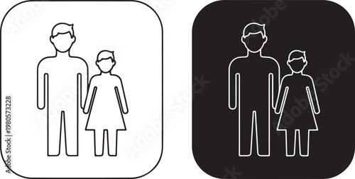 Flat line family silhouettes white background and dark contrast versions