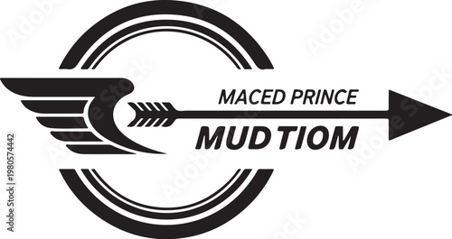 Black, winged arrow logo, Maced Prince Mud Tiom, vector emblem