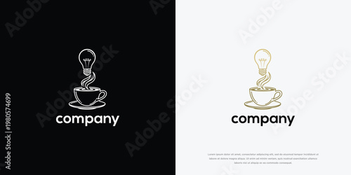 Coffee Idea Logo Design with Light Bulb and Steam Concept