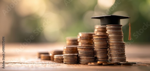 The Stacked Coins with Graduation Cap Representing Education Savings and Financial Planning