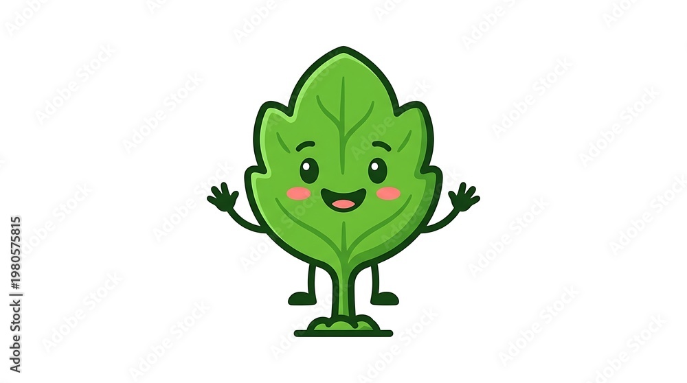 Fototapeta premium Cartoon leaf character smiling happily.
