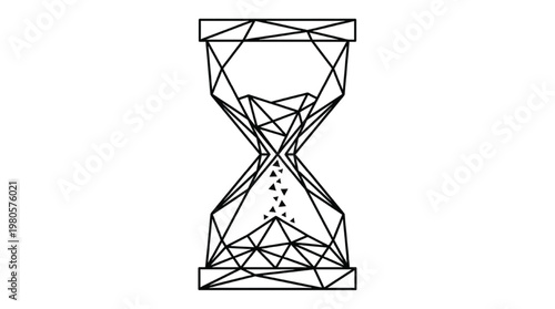 Minimalist Geometric Hourglass with Flowing Sand | Modern Time Management Polygon Line Art Isolated Transparent PNG