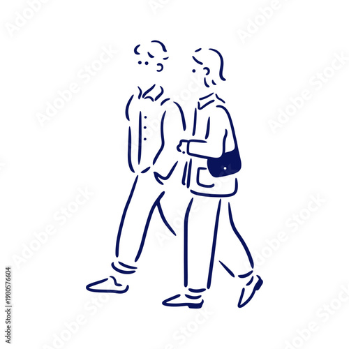 【カップル】急いで歩く二人の男女のイラスト素材