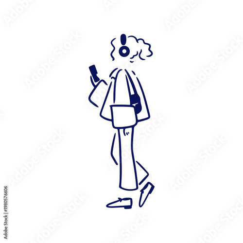 ヘッドフォンをして歩きスマホする女性のイラスト素材
