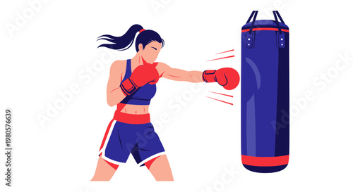 Female Boxer Training with Punching Bag - Fitness and Strength Workout