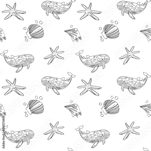 Canvas Print Seamless sea animals pattern line ocean background