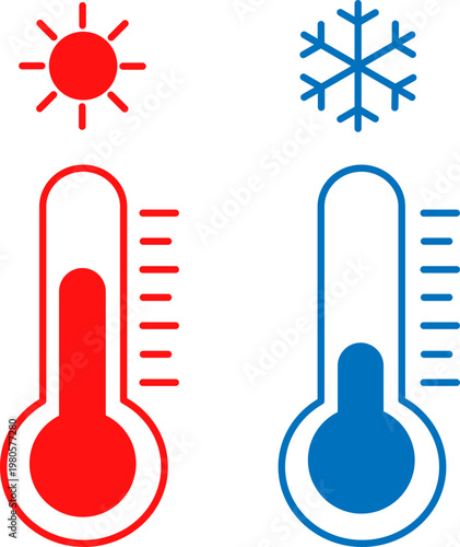 Snowflake and fire icon .Temperature icon , thermometer snowflake fire symbols, hot cold weather indicators, winter summer climate signs, vector illustration, clean minimal design