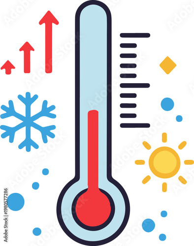 Snowflake and fire icon .Temperature icon , thermometer snowflake fire symbols, hot cold weather indicators, winter summer climate signs, vector illustration, clean minimal design