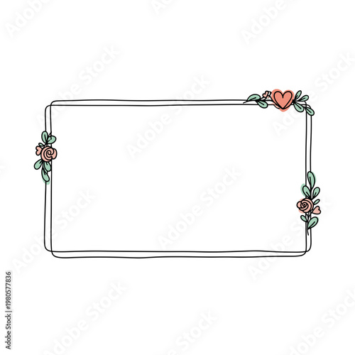 Decorative floral frame with heart and roses in simple style  