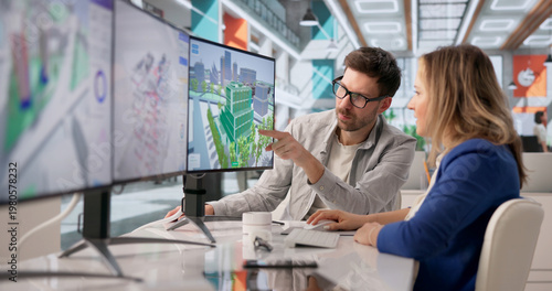 Cuadro en lienzo BIM Specialist Analyzes 3D Digital Twin On PC For Urban Design