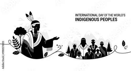 Black and white illustration for International Day of the Worlds Indigenous Peoples.
