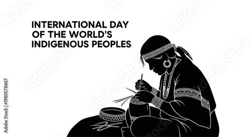 Indigenous woman crafting traditional basketry art illustration.