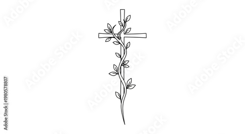 Cross with leaves and flowers.