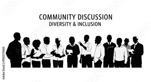 Diverse group of people silhouettes engaged in a professional community discussion.