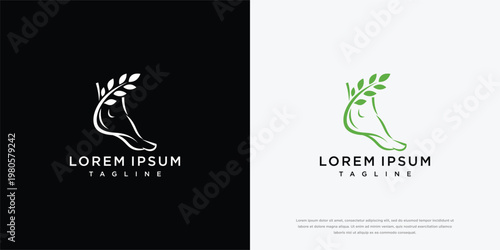 Natural Foot Care Logo Design with Green Leaves for Health and Wellness Brand