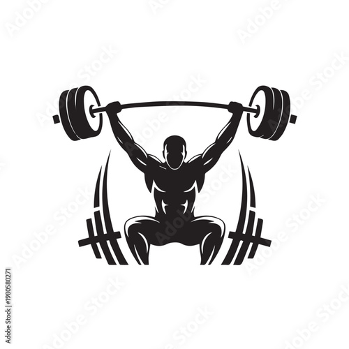 Weightlifting Squat Silhouette Logo – Strong Man Barbell Fitness Vector