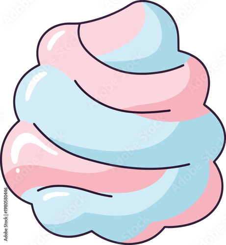 Colorful cotton candy in pink and blue swirls for fairground treat