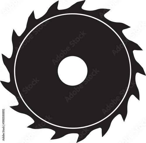 Black circular saw blade with white outline and background