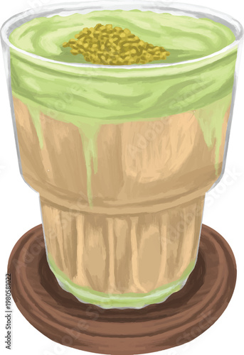 Pistachio Coffee Latte Creamy Cafe Beverage Illustration