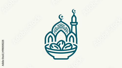Islamic Mosque Logo with Dates and Crescent Moon