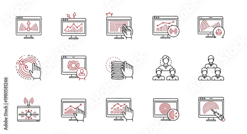 Comprehensive Data Analysis and Business Intelligence Vector Icons Set for Modern Technology and Management Concepts