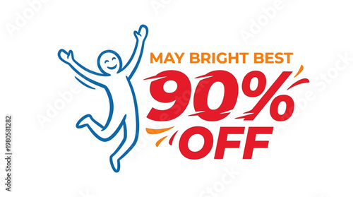 Joyful Character Announcing 90% Off Sale