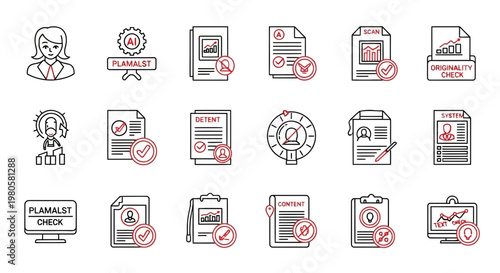 A Collection of Modern Flat Icons Representing Business and Finance Processes, Documents, and Analysis
