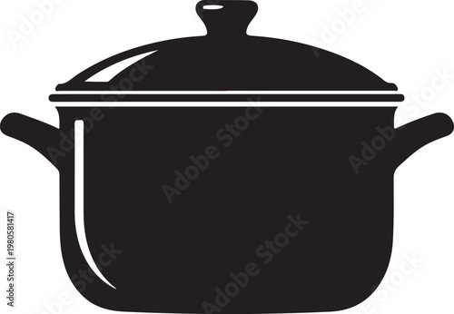 Black cooking pot with lid and two handles kitchen