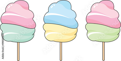 Colorful cotton candy on sticks for sweet treat or festival