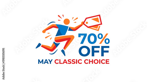 Running Man with Discount Tag for May Classic Choice Sale