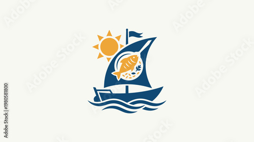 Nautical Logo of Boat with Fish Design