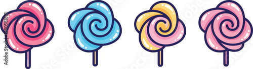 Colorful swirl lollipops with stick handles for children and celebrations