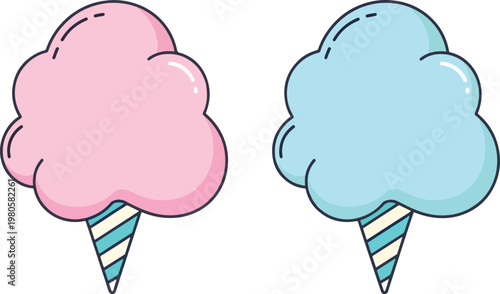 Cute cotton candy cones with pink and blue flavors