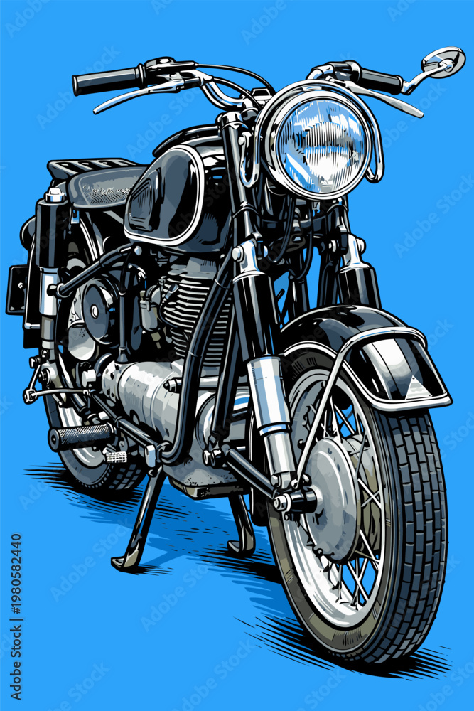 Fototapeta premium Vintage Classic Motorcycle Detailed Vector Illustration