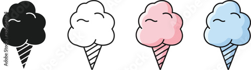 Cute Ice Cream Cones in Black, White, Pink, and Blue Colors