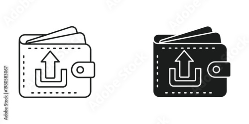 Illustration of a wallet with upward and circular arrow symbols indicating financial growth or exchange